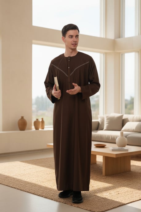 Herren Braun Eid Marokkanischer Thobe Robe Djellaba Ramadan Eid Jubba LFS- HM10 - Image 1