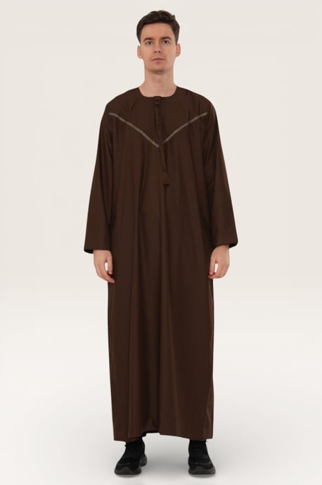 Herren Braun Eid Marokkanischer Thobe Robe Djellaba Ramadan Eid Jubba LFS- HM10 - Image 2