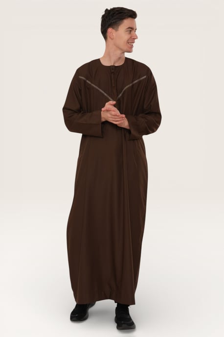 Herren Braun Eid Marokkanischer Thobe Robe Djellaba Ramadan Eid Jubba LFS- HM10 - Image 3