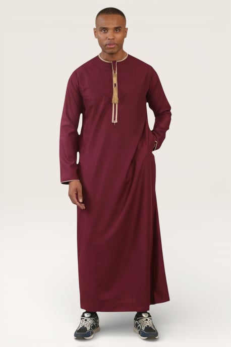 Rotes Ramadan-Marokkaner-Thobe-Gewand für Herren Emirati Eid Jubba LFS-TT-003 - Image 3