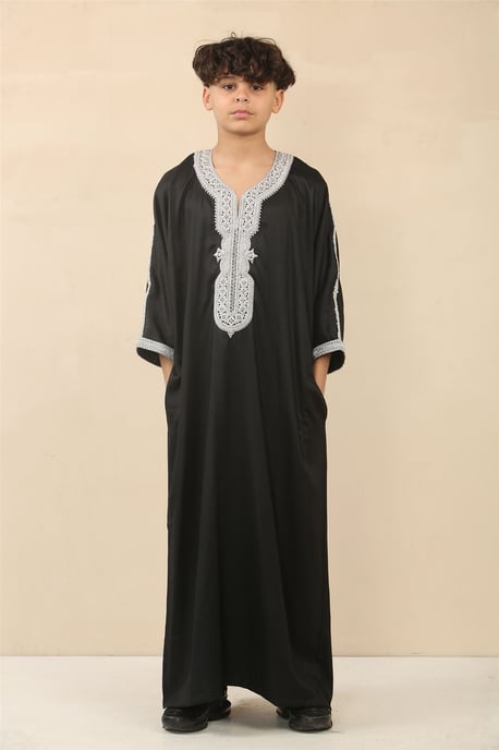 Schwarze marokkanische Thobe Jubba Robe für Kinder und Jungen, Eid Djellaba Gandoura - Image 1
