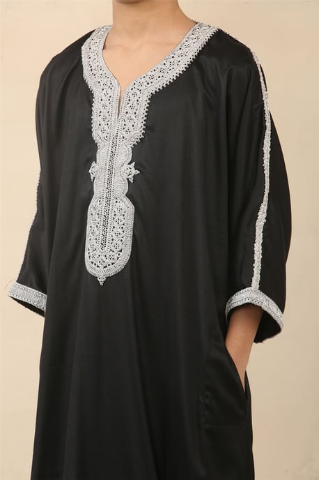 Schwarze marokkanische Thobe Jubba Robe für Kinder und Jungen, Eid Djellaba Gandoura - Image 2
