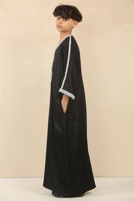 Schwarze marokkanische Thobe Jubba Robe für Kinder und Jungen, Eid Djellaba Gandoura - Image 3