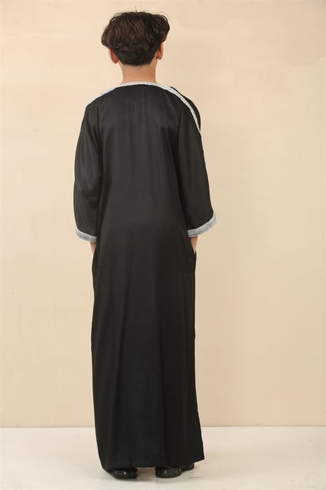 Schwarze marokkanische Thobe Jubba Robe für Kinder und Jungen, Eid Djellaba Gandoura - Image 4