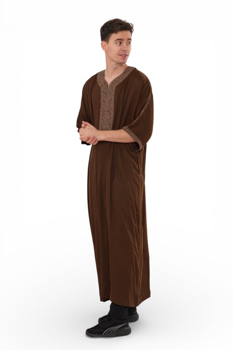 Herren Ramadan Dunkelbraun Marokkanischer Thobe Robe Djellaba Gandoura Eid Jubba- HM67 - Image 3