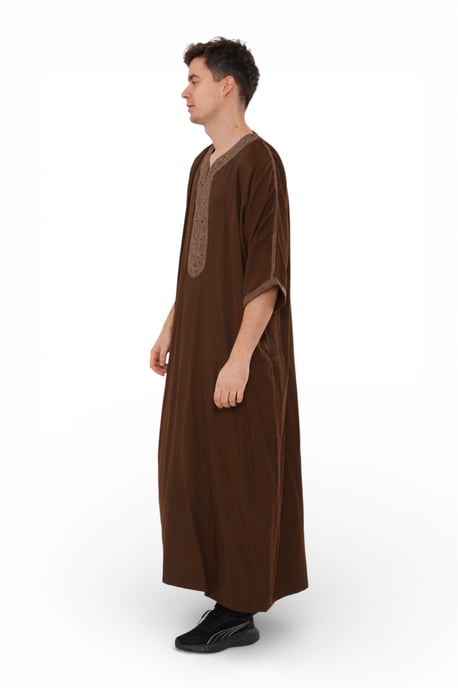 Herren Ramadan Dunkelbraun Marokkanischer Thobe Robe Djellaba Gandoura Eid Jubba- HM67 - Image 4