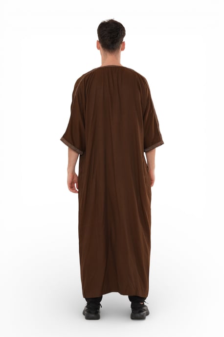 Herren Ramadan Dunkelbraun Marokkanischer Thobe Robe Djellaba Gandoura Eid Jubba- HM67 - Image 5