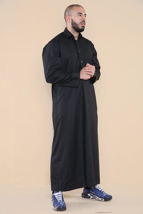 Herren Schwarz Thobe Jubba Saudi Ramadan Eid Islamischer Kaftan Kaudara Arabisch Jubbah - Image 2