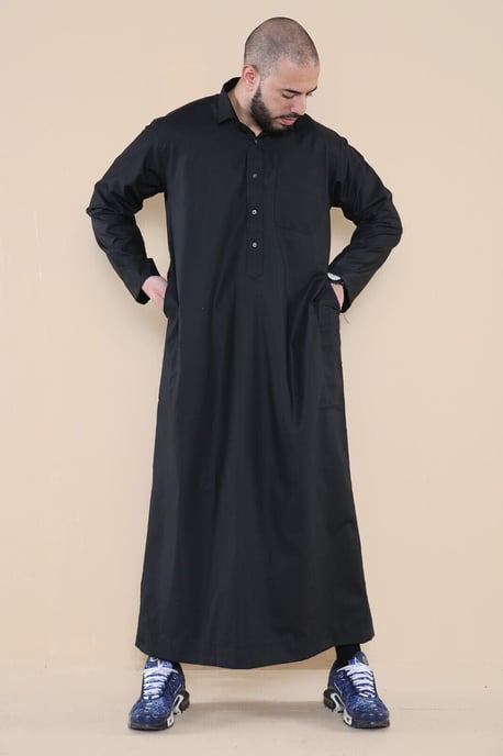 Herren Schwarz Thobe Jubba Saudi Ramadan Eid Islamischer Kaftan Kaudara Arabisch Jubbah - Image 5