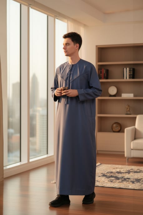 Herren Blau Eid Marokkanische Jubba Robe Djellaba Ramadan Eid Thobe LFS-HM11 - Image 1