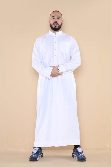 Weißer Thobe Jubba für Herren, saudischer islamischer arabischer Eid-Kaftan aus Baumwolle, Jubbah Umrah Robe - Image 1