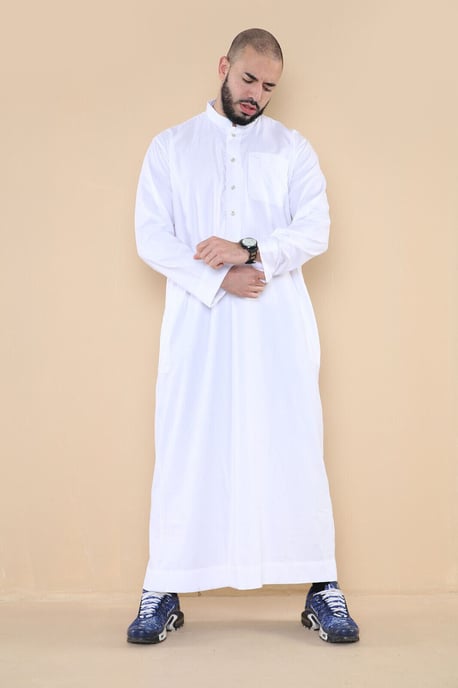 Weißer Thobe Jubba für Herren, saudischer islamischer arabischer Eid-Kaftan aus Baumwolle, Jubbah Umrah Robe - Image 2