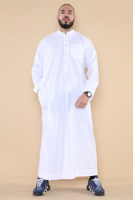 Weißer Thobe Jubba für Herren, saudischer islamischer arabischer Eid-Kaftan aus Baumwolle, Jubbah Umrah Robe - Image 3
