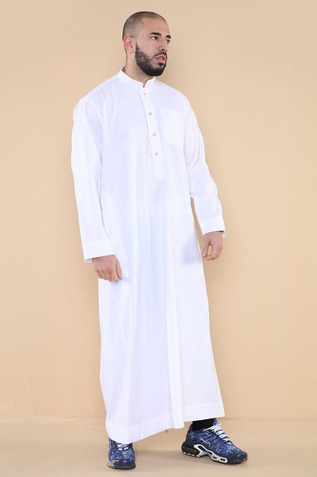 Weißer Thobe Jubba für Herren, saudischer islamischer arabischer Eid-Kaftan aus Baumwolle, Jubbah Umrah Robe - Image 4