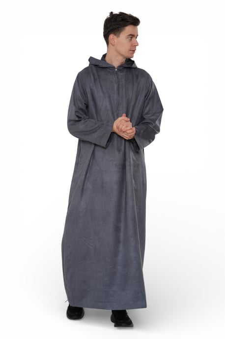 Herren Kapuzen-Eid-graue marokkanische Jubba-Robe Ramadan Eid Thobe – HM12 - Image 2