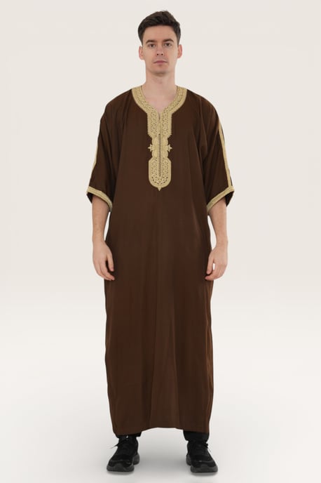 Braune Ramadan-Marokkanische Thobe-Robe für Herren Djellaba Gandoura Eid Jubba LFS-HM67 - Image 2