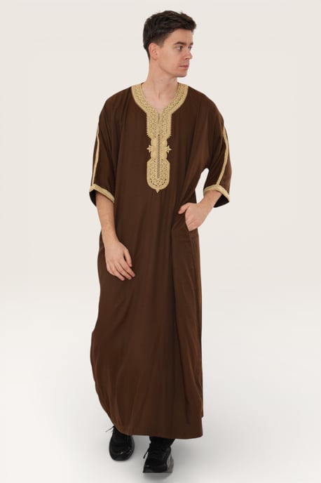 Braune Ramadan-Marokkanische Thobe-Robe für Herren Djellaba Gandoura Eid Jubba LFS-HM67 - Image 3