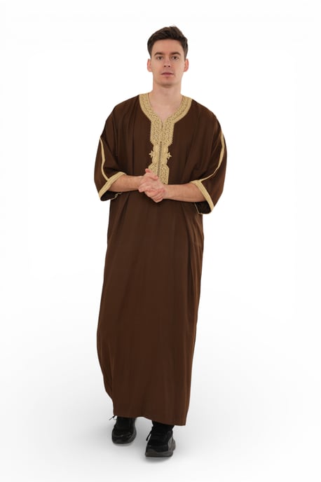 Braune Ramadan-Marokkanische Thobe-Robe für Herren Djellaba Gandoura Eid Jubba LFS-HM67 - Image 4