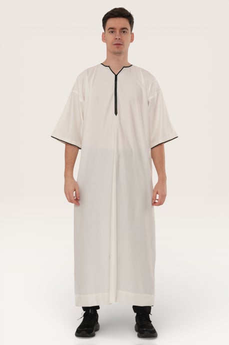 Herren Beige Ramadan Marokkanische Gandoura Thobe Robe Djellaba Eid Jubba LFS-TT-006 - Image 2