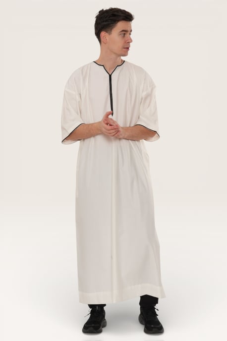 Herren Beige Ramadan Marokkanische Gandoura Thobe Robe Djellaba Eid Jubba LFS-TT-006 - Image 3