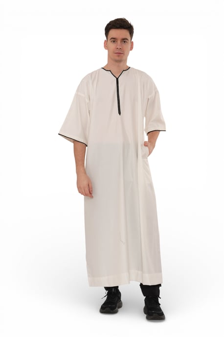 Herren Beige Ramadan Marokkanische Gandoura Thobe Robe Djellaba Eid Jubba LFS-TT-006 - Image 4
