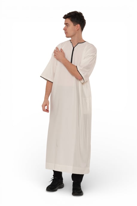 Herren Beige Ramadan Marokkanische Gandoura Thobe Robe Djellaba Eid Jubba LFS-TT-006 - Image 5