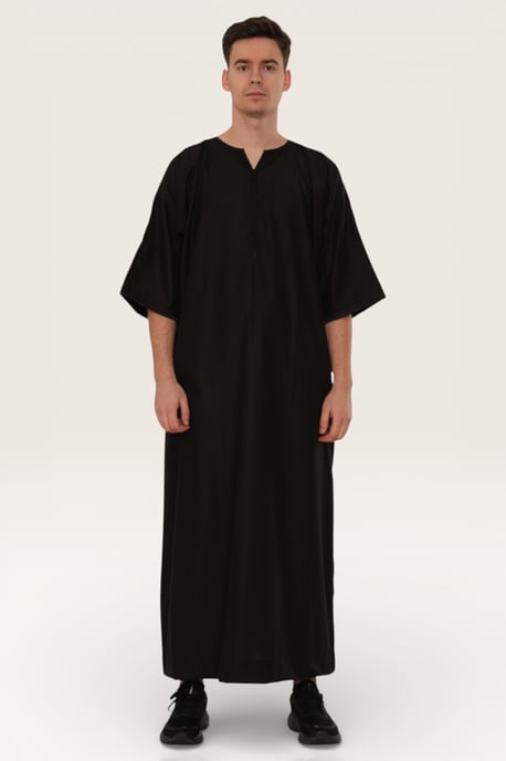 Schwarzes Ramadan-Marokkaner-Gandura-Thobe-Gewand für Herren, Djellaba, Eid Jubba, LFS-TT-006 - Image 2