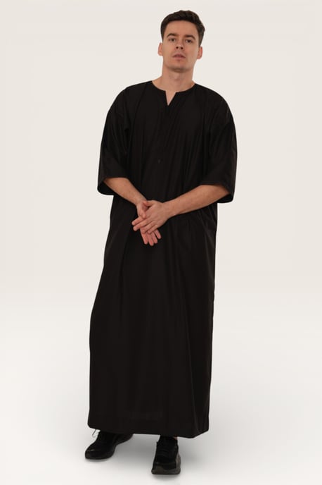 Schwarzes Ramadan-Marokkaner-Gandura-Thobe-Gewand für Herren, Djellaba, Eid Jubba, LFS-TT-006 - Image 3