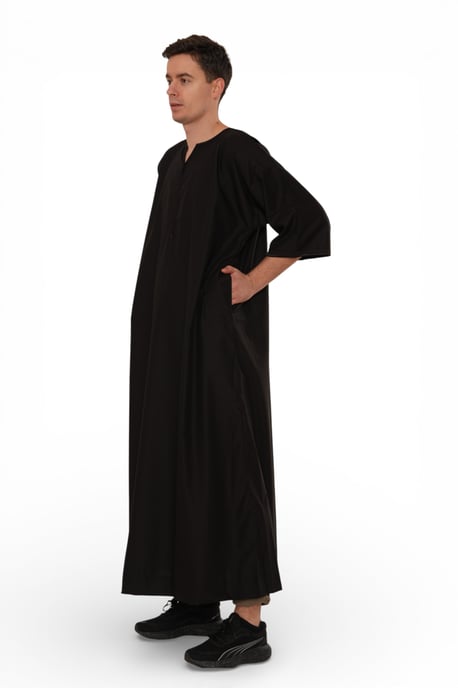 Schwarzes Ramadan-Marokkaner-Gandura-Thobe-Gewand für Herren, Djellaba, Eid Jubba, LFS-TT-006 - Image 4