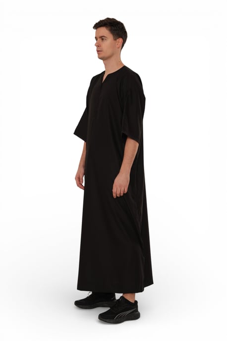 Schwarzes Ramadan-Marokkaner-Gandura-Thobe-Gewand für Herren, Djellaba, Eid Jubba, LFS-TT-006 - Image 5