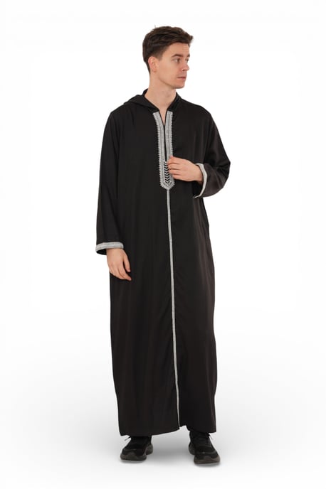 Herren Eid Schwarz Kapuzen marokkanische Thobe Robe Djellaba Gandoura Ramadan Jubba- HM3 - Image 2