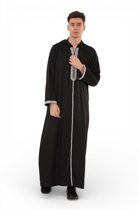 Herren Eid Schwarz Kapuzen marokkanische Thobe Robe Djellaba Gandoura Ramadan Jubba- HM3 - Image 3