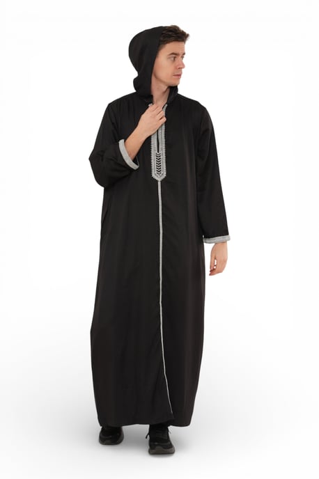 Herren Eid Schwarz Kapuzen marokkanische Thobe Robe Djellaba Gandoura Ramadan Jubba- HM3 - Image 4