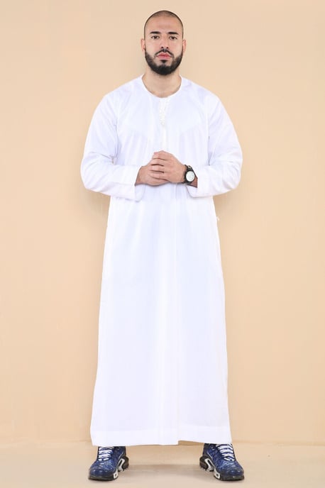 Weißer Thobe Jubba für Herren, saudisch-islamischer arabischer Eid-Emirati-Kaftan, Jubbah-Quastenrobe - Image 1