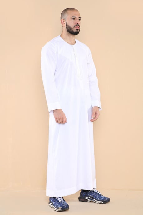 Weißer Thobe Jubba für Herren, saudisch-islamischer arabischer Eid-Emirati-Kaftan, Jubbah-Quastenrobe - Image 2