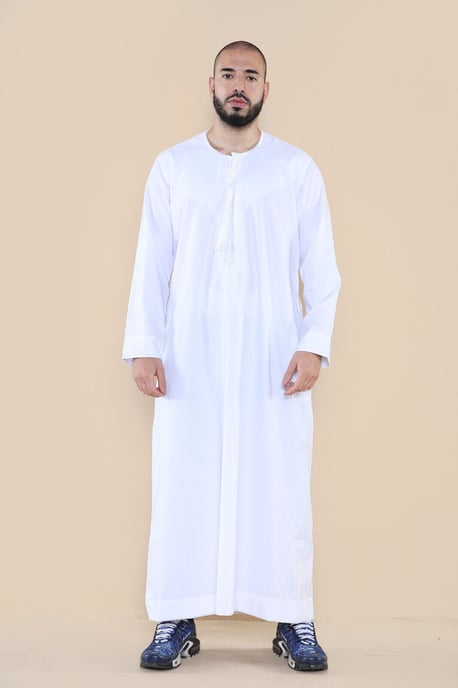 Weißer Thobe Jubba für Herren, saudisch-islamischer arabischer Eid-Emirati-Kaftan, Jubbah-Quastenrobe - Image 4