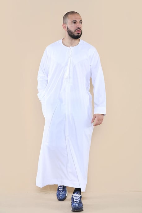 Weißer Thobe Jubba für Herren, saudisch-islamischer arabischer Eid-Emirati-Kaftan, Jubbah-Quastenrobe - Image 5