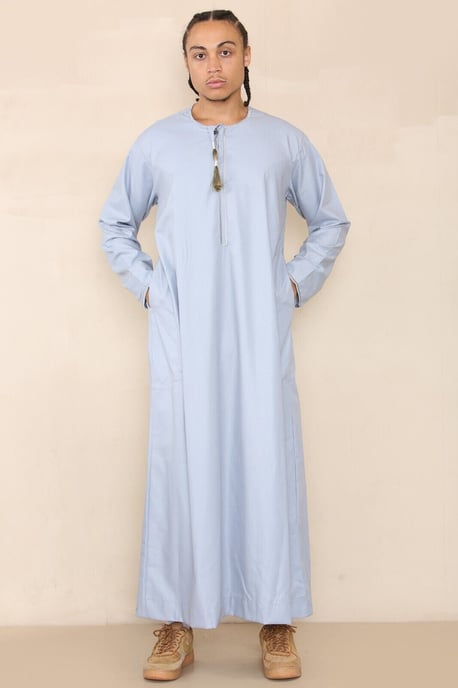 Blauer Thobe Jubba für Herren, Saudi-arabischer Eid-Emirati-Kaftan, Jubbah-Quastenrobe - Image 4