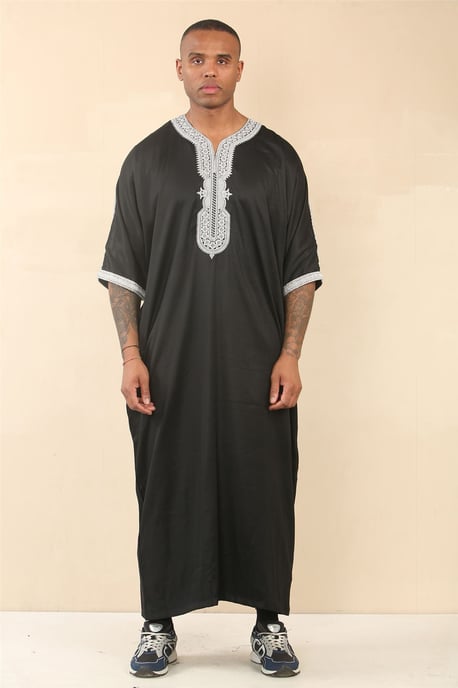 Schwarze marokkanische Thobe Jubba Robe für Herren Eid Djellaba Gandoura - Image 1
