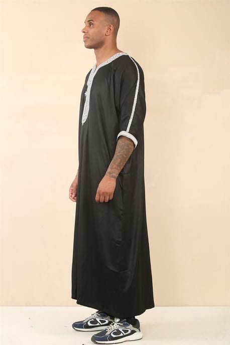 Schwarze marokkanische Thobe Jubba Robe für Herren Eid Djellaba Gandoura - Image 2