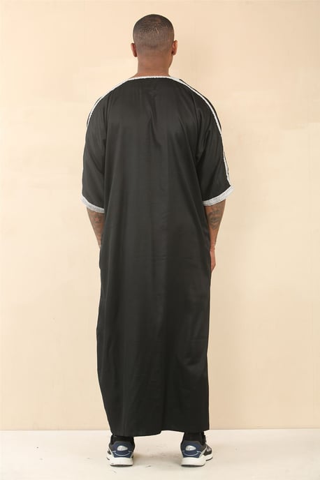 Schwarze marokkanische Thobe Jubba Robe für Herren Eid Djellaba Gandoura - Image 3