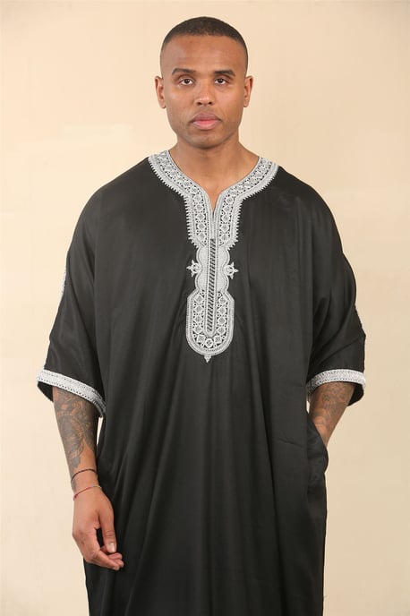 Schwarze marokkanische Thobe Jubba Robe für Herren Eid Djellaba Gandoura - Image 4