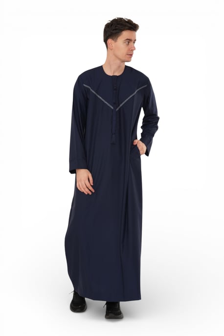 Herren Eid Marineblaue marokkanische Thobe Robe Djellaba Ramadan Eid Jubba- HM10 - Image 2