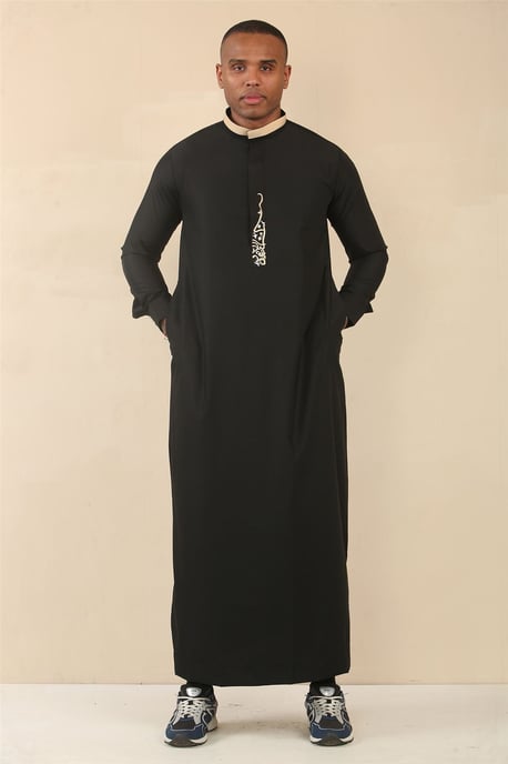 Schwarzer Herren-Thobe, arabische saudi-arabische emiratische islamische Kleidung, Jubba-Robe - Image 2