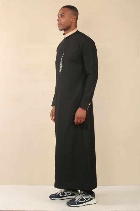 Schwarzer Herren-Thobe, arabische saudi-arabische emiratische islamische Kleidung, Jubba-Robe - Image 3