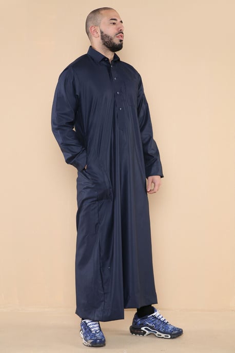Herren Navy Thobe Jubba Saudi Ramadan Eid Islamischer Kaftan Kaudara Arabisch Jubbah - Image 2