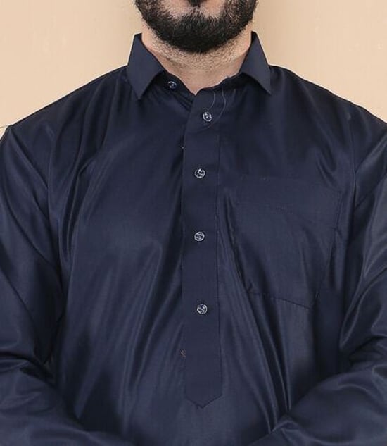 Herren Navy Thobe Jubba Saudi Ramadan Eid Islamischer Kaftan Kaudara Arabisch Jubbah - Image 4