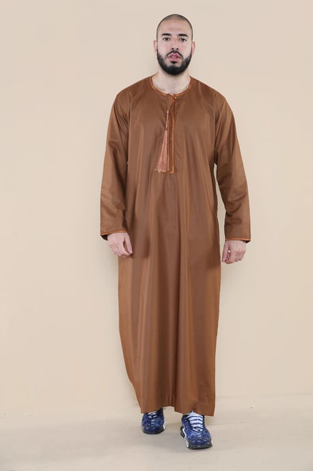 Herren Braun Jubba Saudi Islamisch Arabisch Eid Emirati Kaftan Jubbah Quaste Robe - Image 5