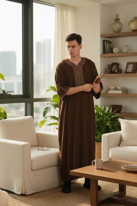 Braune Ramadan-Marokkanische Thobe-Robe für Herren Djellaba Gandoura Eid Jubba LFS-HM67 - Image 1