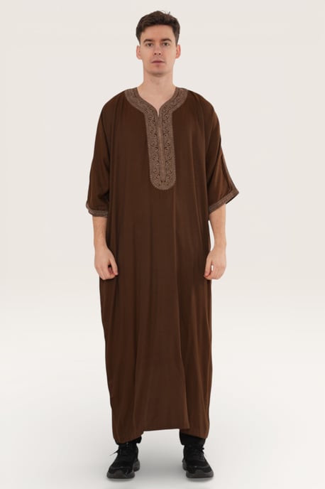 Braune Ramadan-Marokkanische Thobe-Robe für Herren Djellaba Gandoura Eid Jubba LFS-HM67 - Image 2